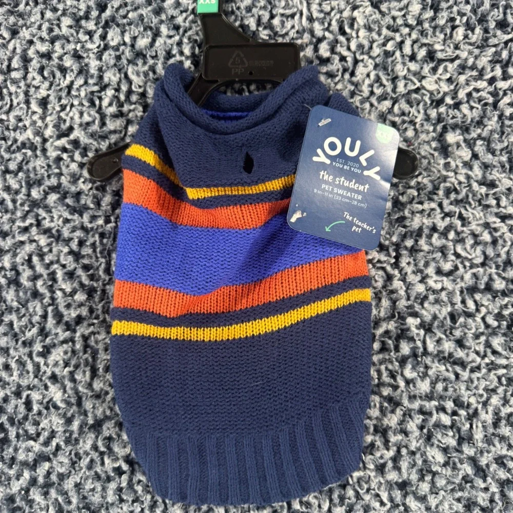 Youly The Student Pet Sweater Blue Striped Knit Dog Clothes XXS NWT
